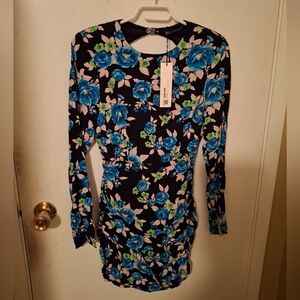 Zara Long Sleeve Dress with Blue and Green Floral Design